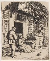 TvB G 2070
<br/>
Boerin zit voor haar deur draad op te winden
<br/>
<em>Ostade, Adriaen van (1610-1684)</em>
